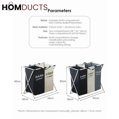 Foldable 2 and 3 Section Laundry Basket