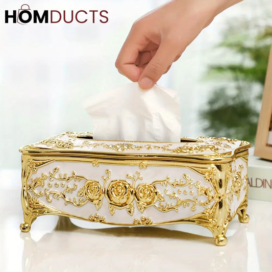Luxury Vintage Tissue Box Holder – Elegant European-Style Gold Decorative Napkin Dispenser for Home, Office & Bathroom