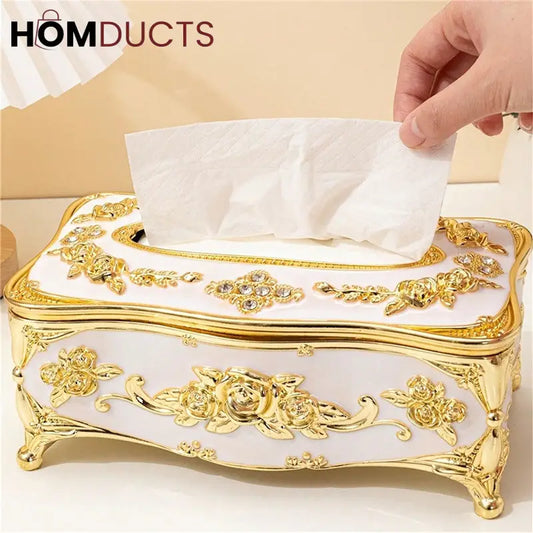 Luxury Vintage Tissue Box Holder – Elegant European-Style Gold Decorative Napkin Dispenser for Home, Office & Bathroom