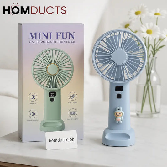 Mini Fun Portable Rechargeable Fan with Digital Display – USB Charging & Long Battery Life