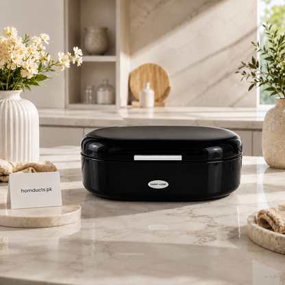 Danny Home Premium Metal Bread Box with Lid | Modern Kitchen Bread Storage Container-Black